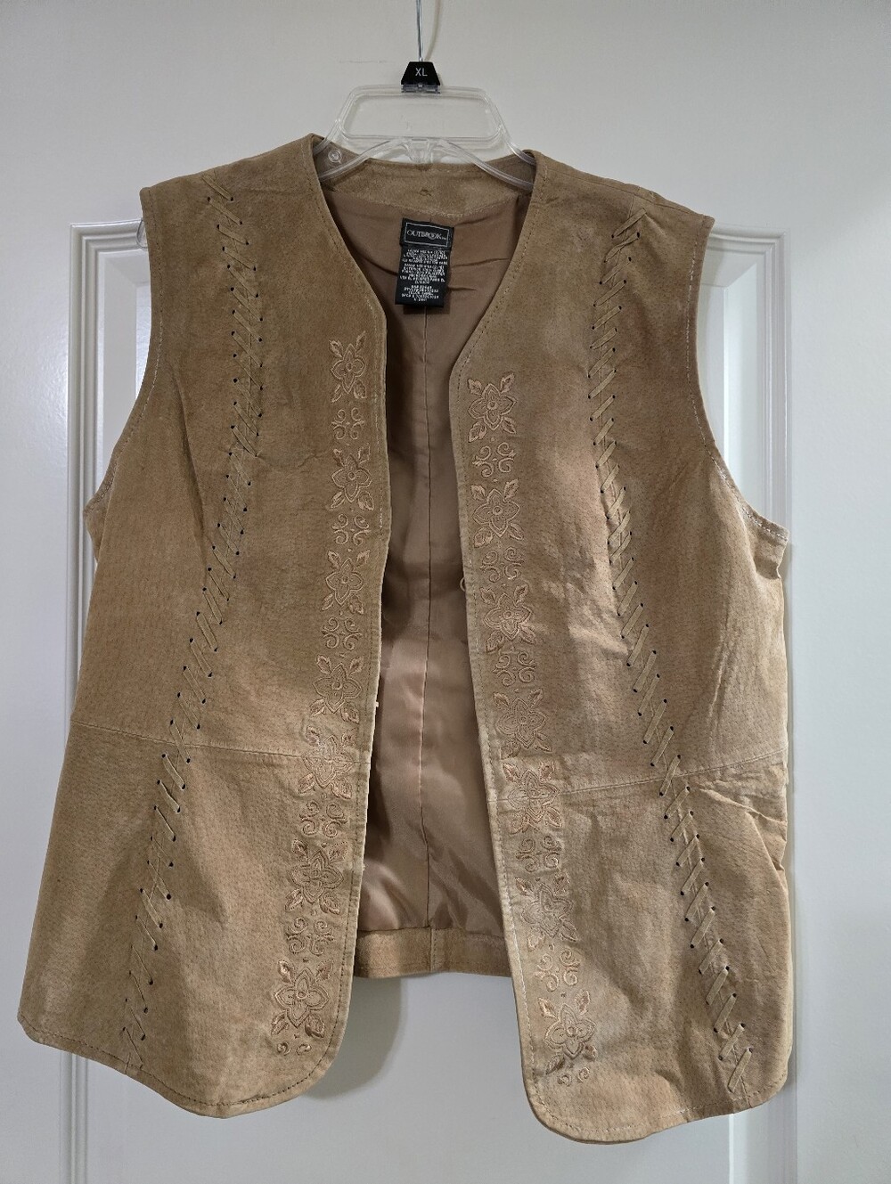 Suede Embroidered Sleeveless Vest - Tan